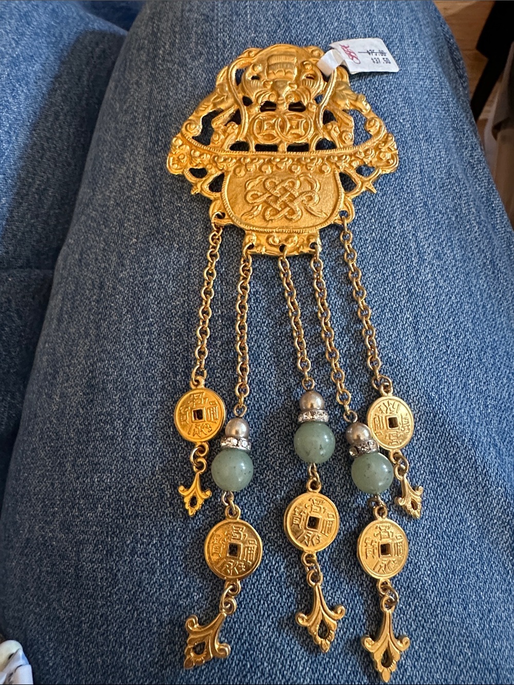 Gold-Tone Jade Drop Pendant Necklace - Women Jewelry